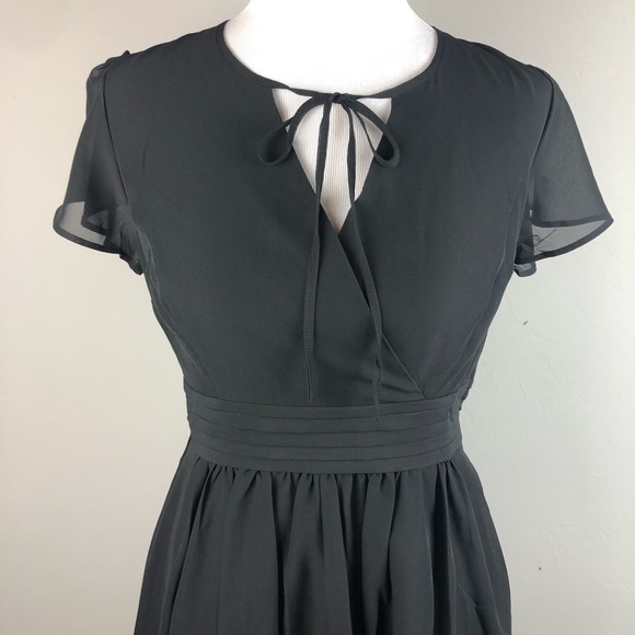 NEW ModCloth Black Chiffon Key Hole Tie Neck Dress - Picture 4 of 8